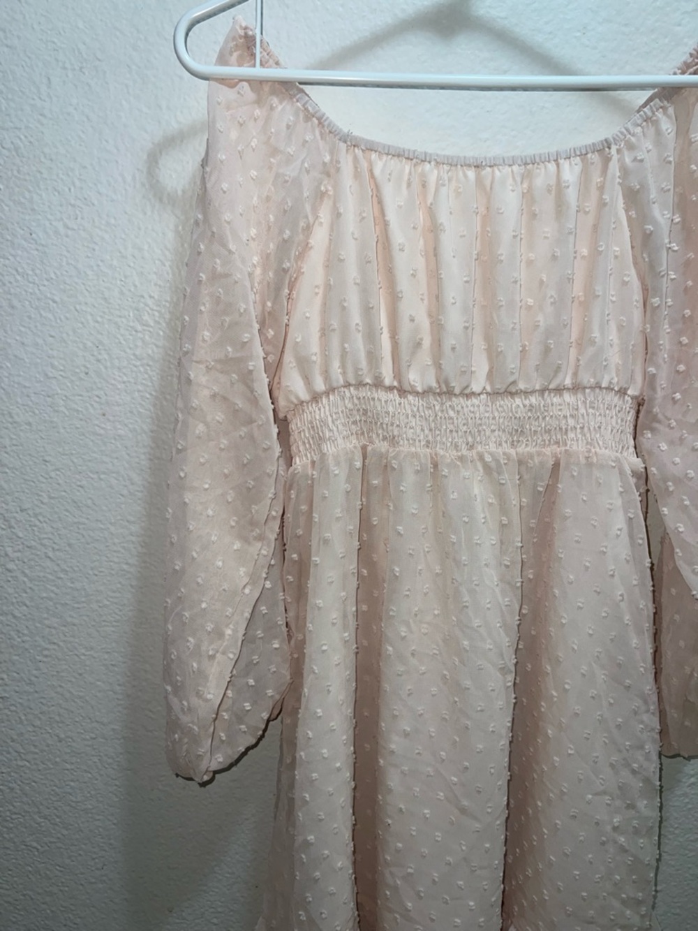 Pink Swiss Dot Off-Shoulder Graduation Midi Dress - Picture 3 of 4